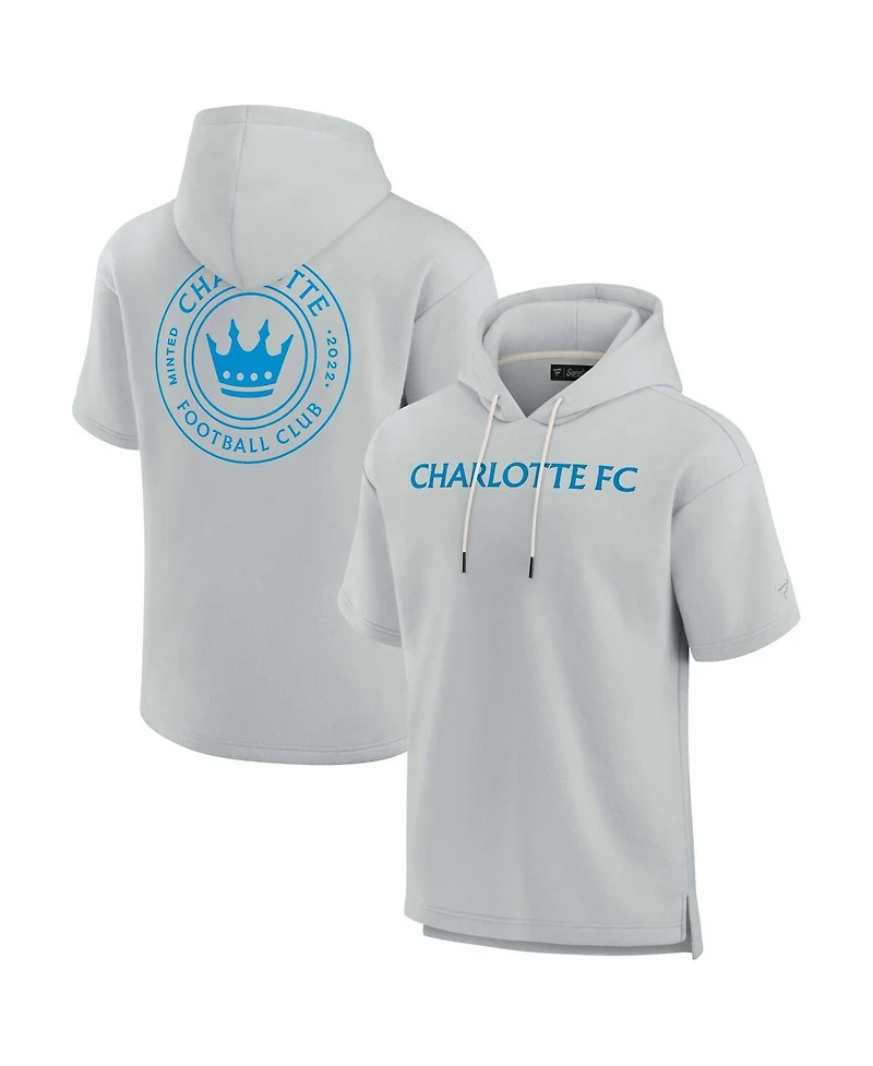 Men's and Women's Fanatics Signature Gray Charlotte Fc Super Soft Fleece Short Sleeve Pullover Hoodie
