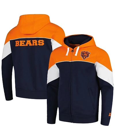 Men's Starter Navy, Orange Chicago Bears Running Back Full-Zip Hoodie