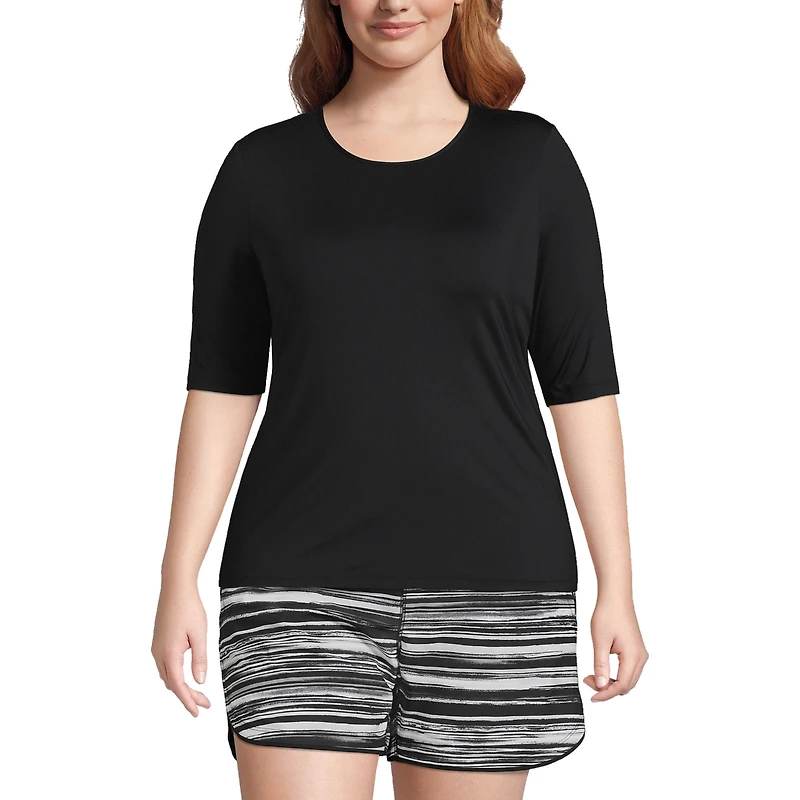 Lands' End Plus Size SunShade Upf 50 Elbow Sleeve Relaxed Rash Guard