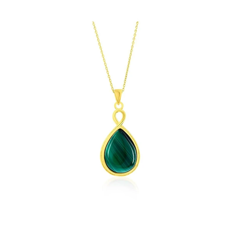 sterling silver or Gold plated over Pear-Shaped Malachite Pendant Necklace