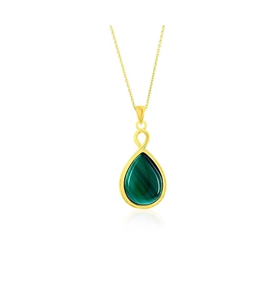 sterling silver or Gold plated over Pear-Shaped Malachite Pendant Necklace