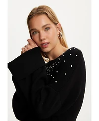 Women's Crystal Stone Detailed Knit Sweater