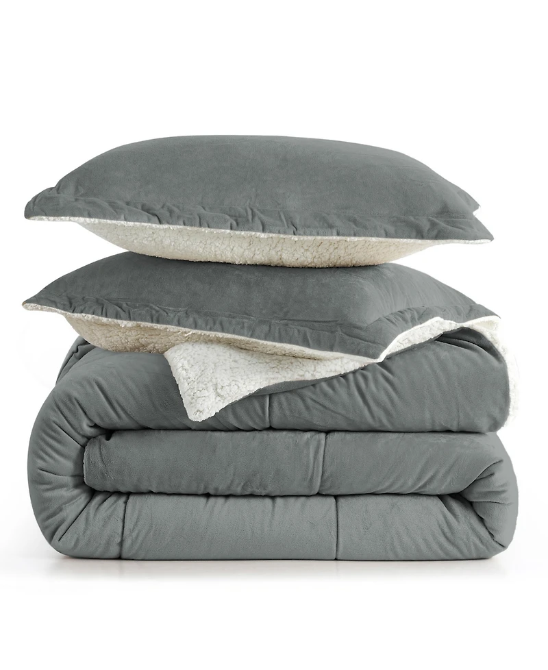 Unikome Classic 3 Piece Mediumweight Quilt Sherpa Ultra-Soft Reversible Down Alternative Comforter Set