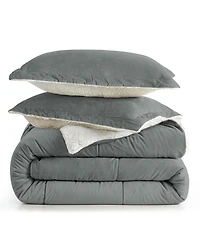 Unikome Classic 3 Piece Mediumweight Quilt Sherpa Ultra-Soft Reversible Down Alternative Comforter Set