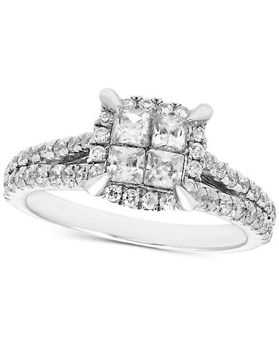 Diamond Princess Quad Cluster Halo Engagement Ring (1 ct. t.w.) in 14k White Gold