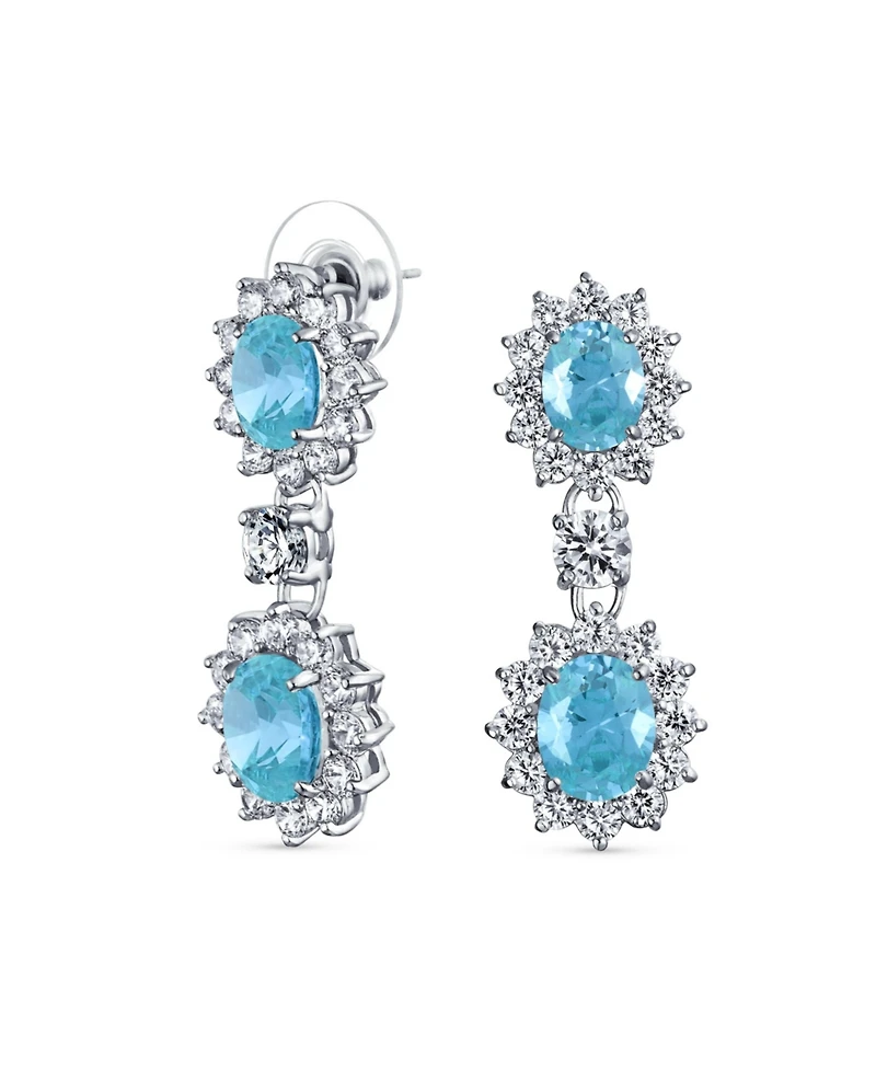 Bling Jewelry Art Deco Style Crown Halo Oval Cubic Zirconia Red Cz Fashion Dangle Drop Earrings Rhodium Plated Brass