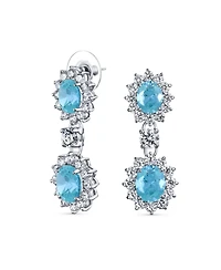 Bling Jewelry Art Deco Style Crown Halo Oval Cubic Zirconia Red Cz Fashion Dangle Drop Earrings Rhodium Plated Brass