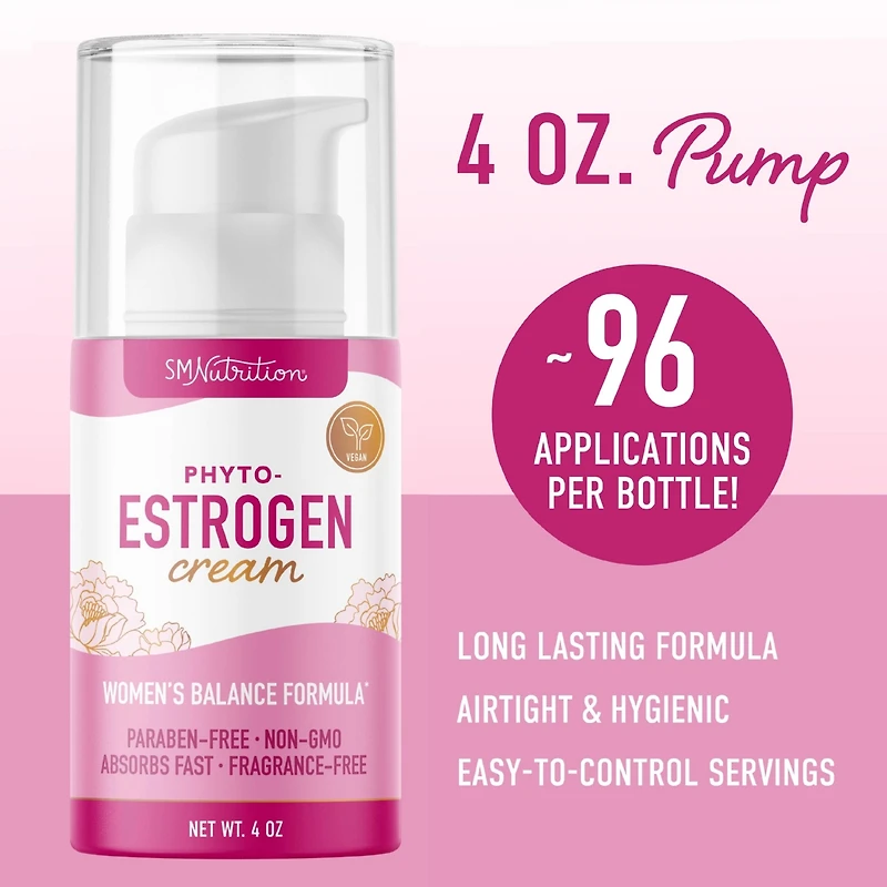 Phyto Estrogen Cream for Women | Plant Based Hot Flash, Menopause & Menstrual Cycle Support | Wild Yam, Black Cohosh, Dong Quai, Red Clover | 96 Topic