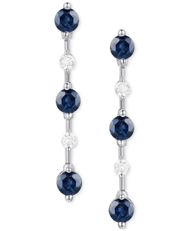 Emerald (3/4 ct. t.w.) & Diamond (1/10 ct. t.w.) Linear Drop Earrings in 14k Gold (Also in Ruby & Sapphire)