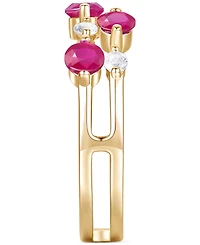 Emerald (5/8 ct. t.w.) & Diamond (1/5 Double Row Ring 14k Gold (Also Ruby Sapphire)