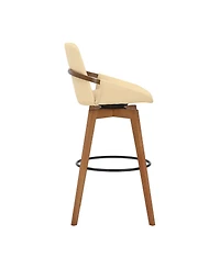 Baylor Swivel Wood Bar or Counter Stool Faux Leather