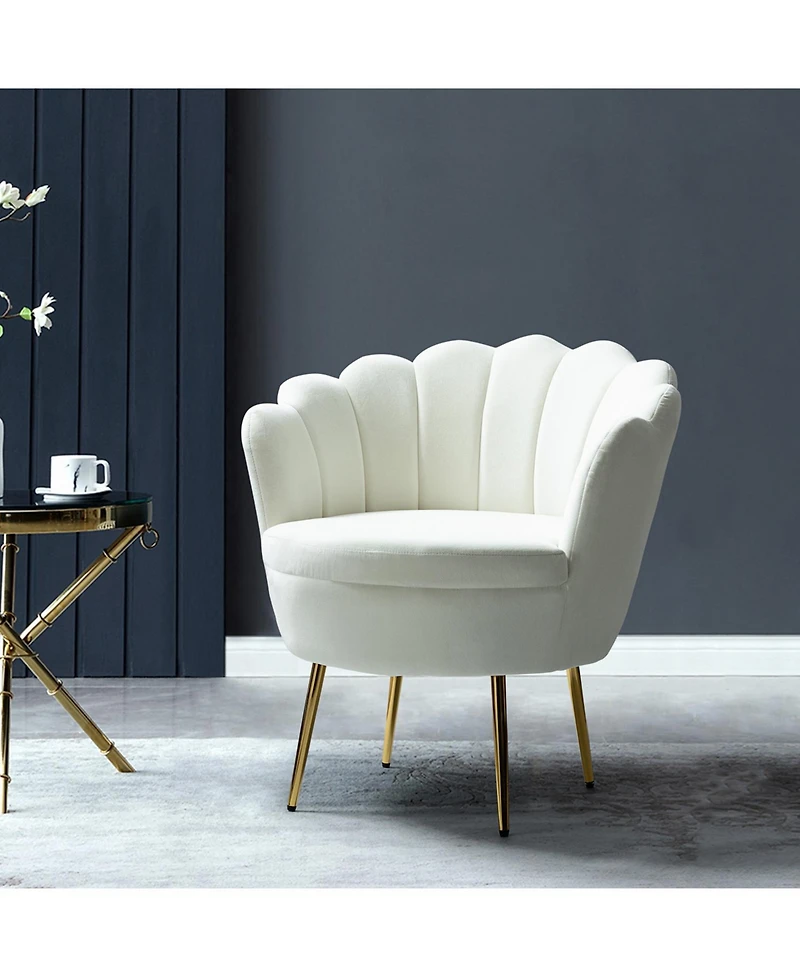Modern Velvet Barrel Chair with Channel Tufted Back