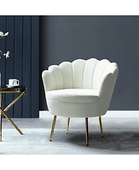 Modern Velvet Barrel Chair with Channel Tufted Back