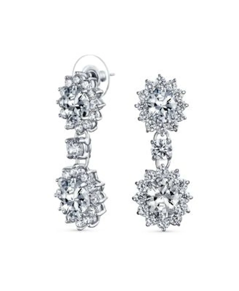 Bling Jewelry Art Deco Style Crown Halo Oval Cubic Zirconia Clear Cz Fashion Formal Dangle Drop Earrings Prom Rhodium Plated