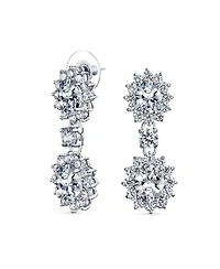 Bling Jewelry Art Deco Style Crown Halo Oval Cubic Zirconia Clear Cz Fashion Formal Dangle Drop Earrings Prom Rhodium Plated