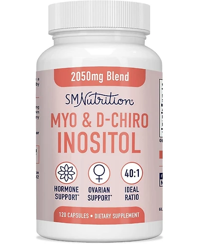 Myo-Inositol & D-Chiro Inositol for Women's Hormone Balance, Ideal 40:1 Ratio, Menstrual Cycle & Ovarian Health Support Supplement, SMNutrition, 120ct