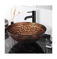 Tempered Glass Round Vessel Sink Antique Totem Above Counter Bathroom Vanity Bowl Basin