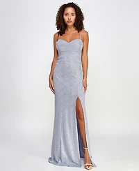 Emerald Sundae Juniors' Glitter Draped Front Gown