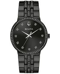 Bulova Men's Classic Crystal Black-Tone Stainless Steel Bracelet Watch 40mm Gift Set