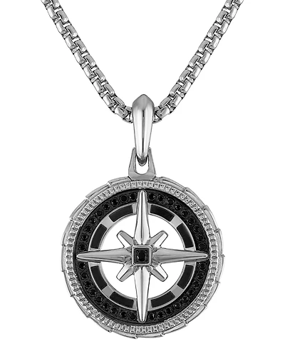 Bulova Stainless Steel Black Diamond Marine Star Pendant Necklace, 24" + 2" extender