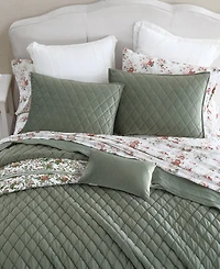 Laura Ashley Solid Diamond Stitch Velvet 3-Piece Quilt Set, Twin