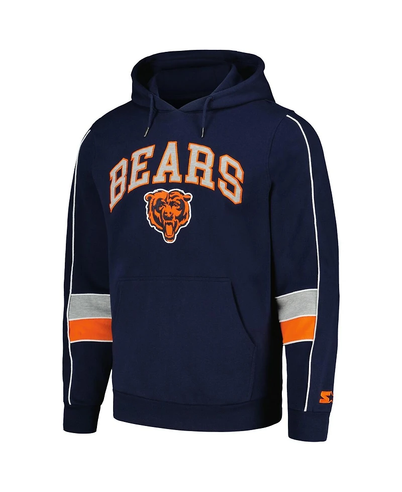 Men's Starter Navy Chicago Bears Captain Pullover Hoodie