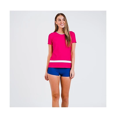 Calypsa Women's Short Sleeve Color Block Rash Guard
