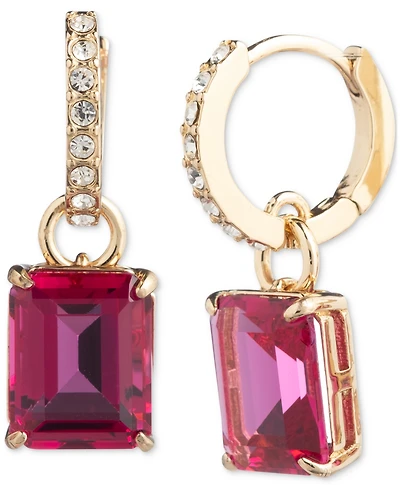 Lauren Ralph Gold-Tone Color Stone Charm Pave Huggie Hoop Earrings
