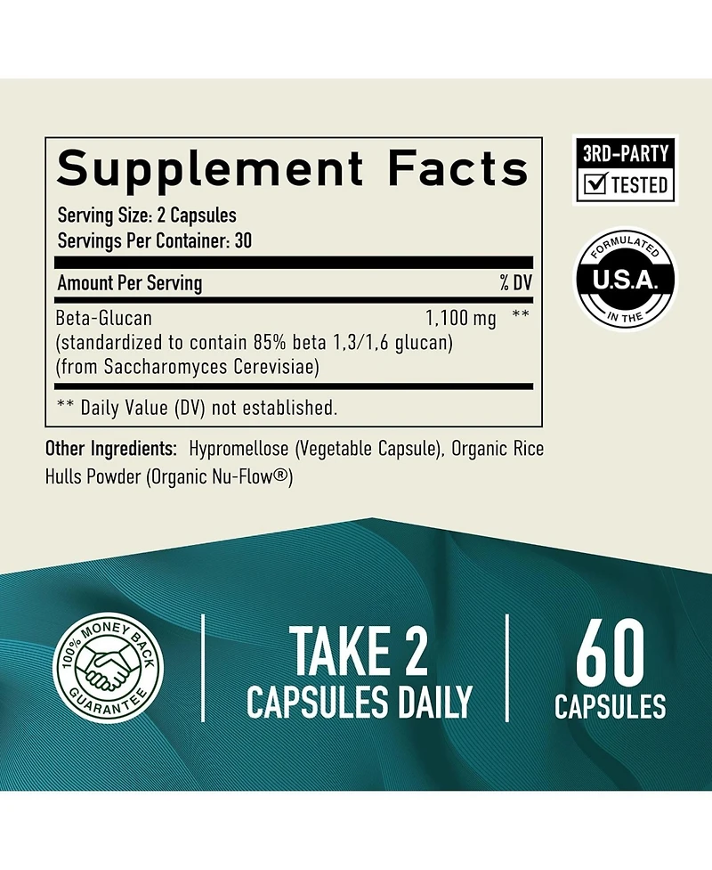 SMNutrition Extra Strength Beta Glucan | 1,100mg, 85% Concentrated | 1,3D & 1,6 Beta Glucans | Immune, Skin, & Gut Health Support Supplements | Over 5