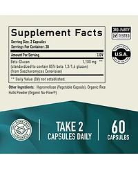 SMNutrition Extra Strength Beta Glucan | 1,100mg, 85% Concentrated | 1,3D & 1,6 Beta Glucans | Immune, Skin, & Gut Health Support Supplements | Over 5