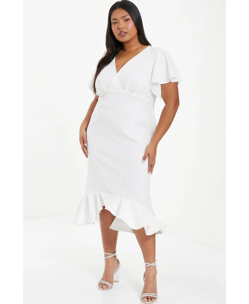 Quiz Women's V-Neck Frill Hem Midi Dress