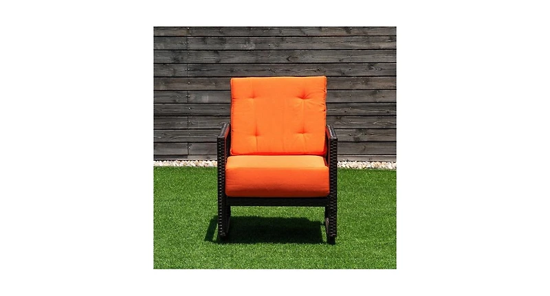 Patio Rattan Rocking Chair Rocker Armchair with Cushions