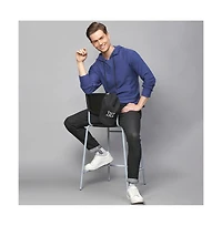 Campus Sutra Men's Electric Blue Pullover Hoodie With Contrast Drawstring