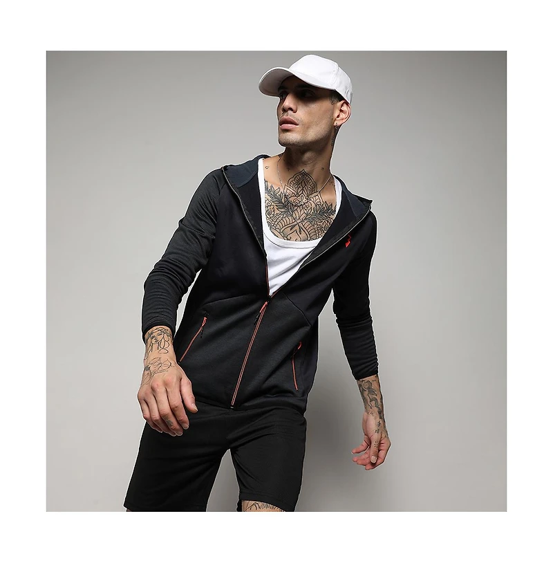 Campus Sutra Men's Black Zip-Front Activewear Jacket With Insert Pocket