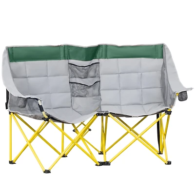 Outsunny Double Seat Camping Chair Folding Loveseat w/ Carry Bag &