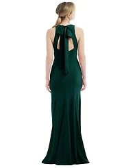 Cutout Open-Back Halter Maxi Dress with Scarf Tie