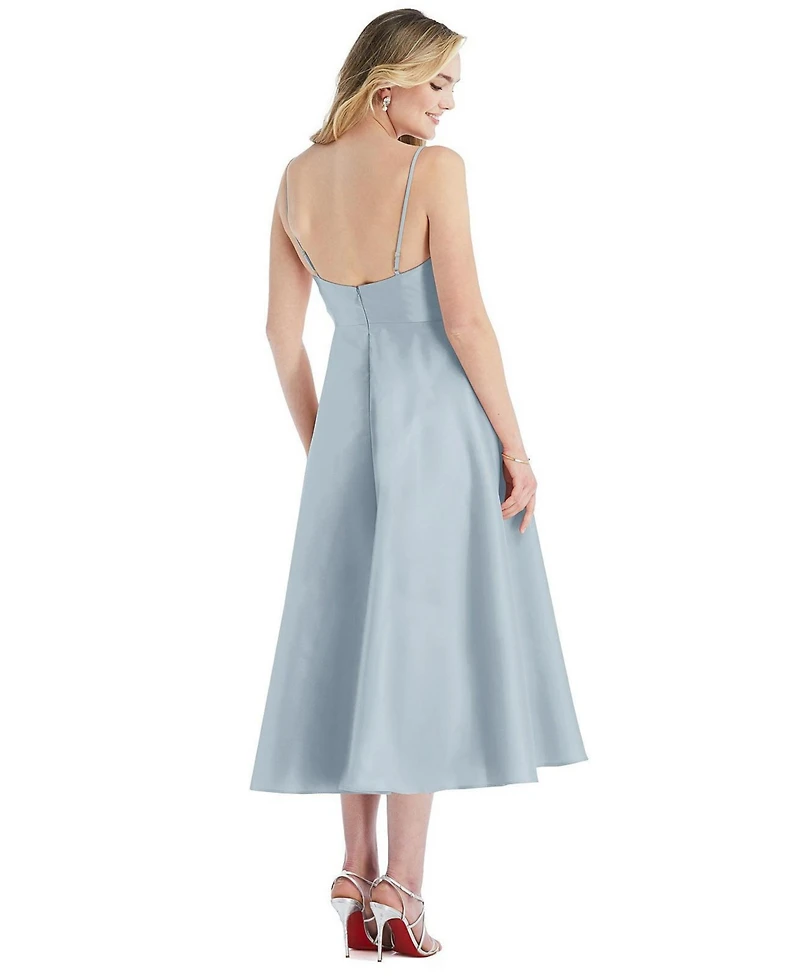 Spaghetti Strap Full Skirt Satin Midi Dress