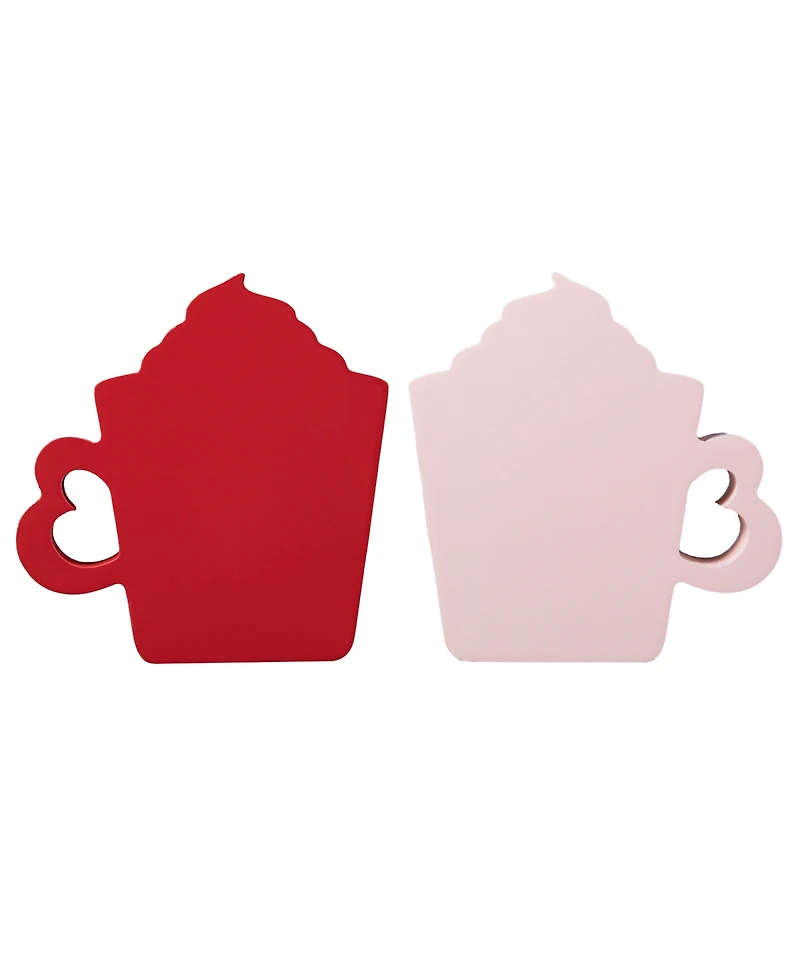 Glitzhome Wooden Valentine's Coffee Cup Table Decor, Set of 2