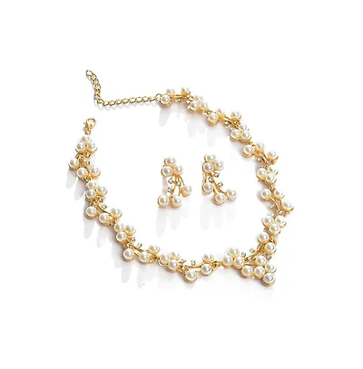 Sohi Women's Gold Pearl Cluster Jewelry Set