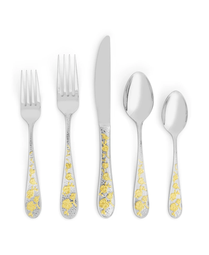 Orchid Gold-Tone 5 Piece Flatware Set