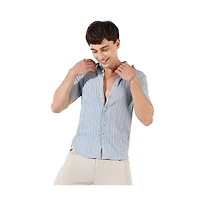 Campus Sutra Men's Light Blue Textured Regular Fit Casual Shirt