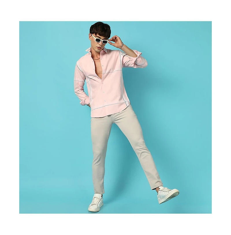 Campus Sutra Men's Pastel Striped Button Up Shirt