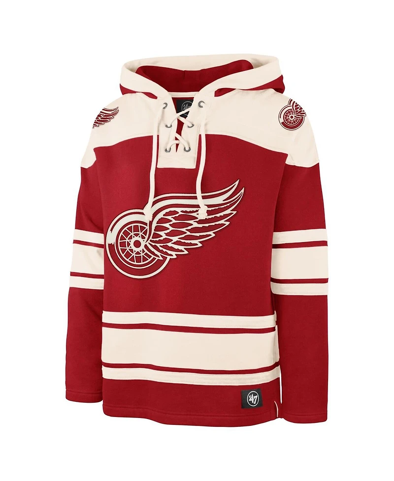 Men's '47 Brand Red Detroit Wings Big and Tall Superior Lacer Pullover Hoodie