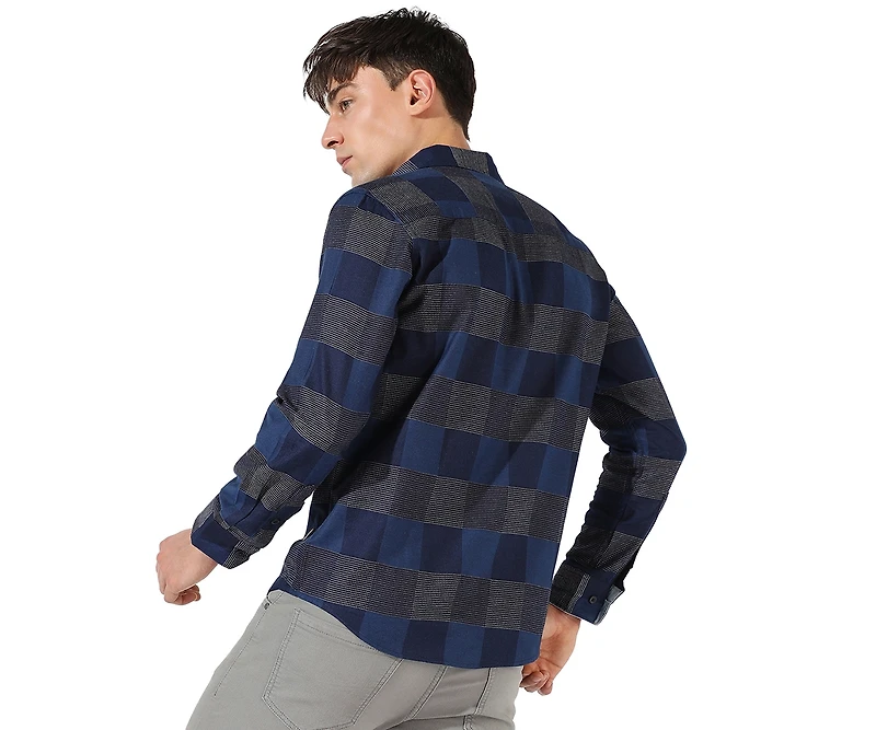 Campus Sutra Men's Denim Blue Buffalo Checked Shirt