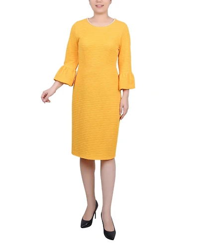 Ny Collection Petite 3/4 Length Imitation Pearl Detail Dress