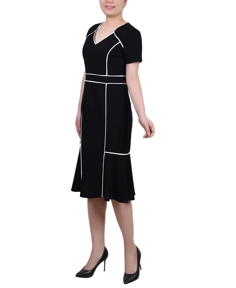 Ny Collection Women's Short Sleeve Piped Detail Dress