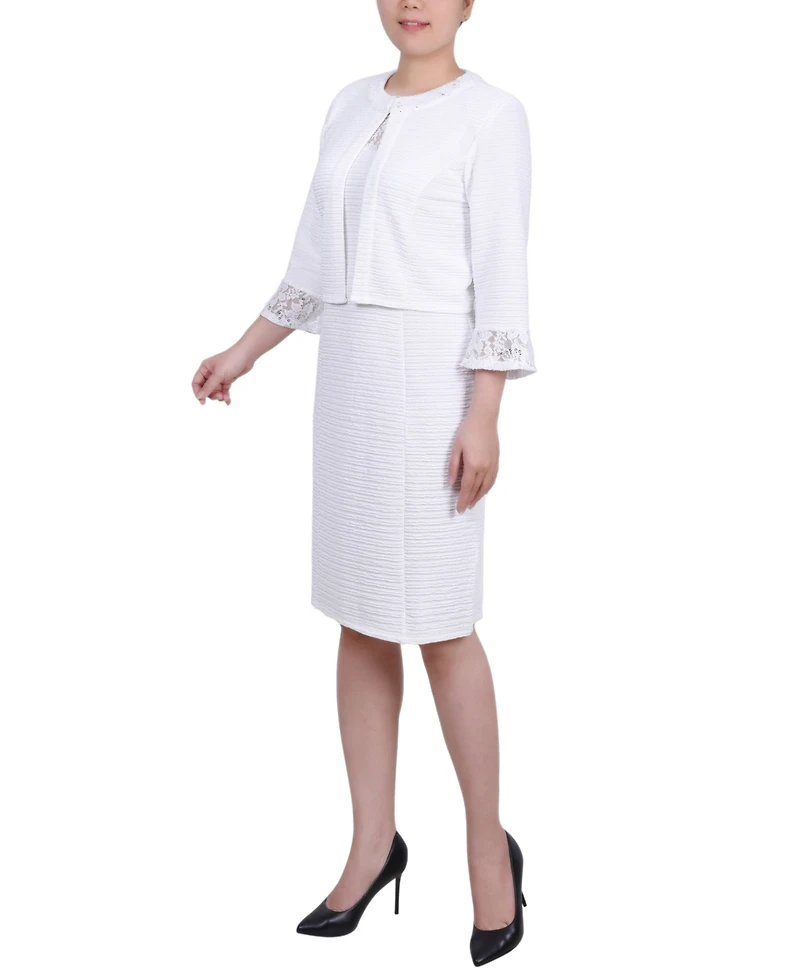 Ny Collection Women's Novelty Knit and Lace Dress, 2 Piece Set