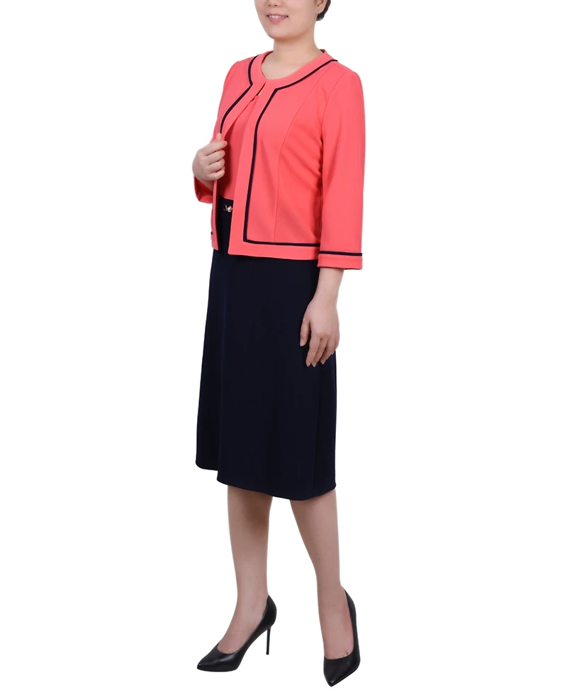 Ny Collection Women's 3/4 Sleeve Dress, 2 Piece Set