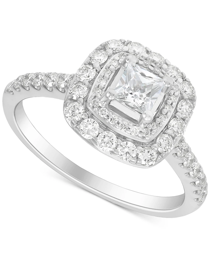Diamond Princess Double Halo Engagement Ring (1 ct. t.w.) in 14k White Gold