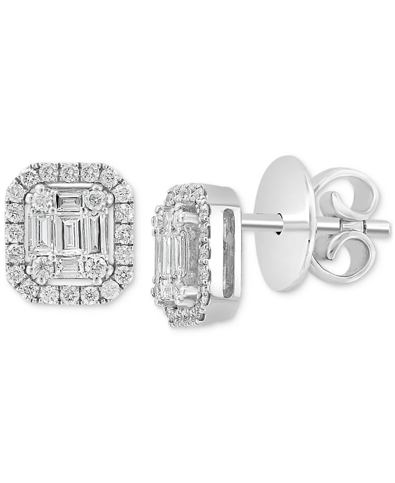 Effy Certified Diamond Baguette & Round Halo Emerald Shaped Cluster Stud Earrings (3/8 ct. t.w.) in 14k White Gold